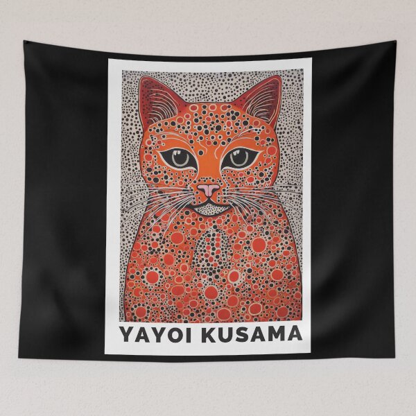 Item preview, Inspired by Yayoi Kusama Orange Cat Poster, Polka Dot Cat Face Art Print, Japanese Modern Wall Decor designed and sold by MorningJoco.