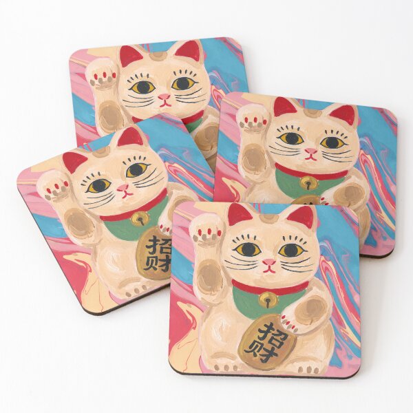 Item preview, Maneki Neko Lucky Cat on Marbled Background designed and sold by Fani*.