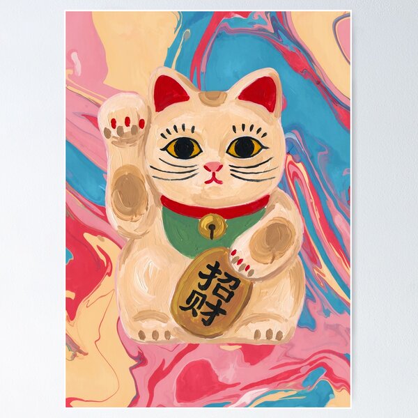 Item preview, Maneki Neko Lucky Cat on Marbled Background designed and sold by Fani*.