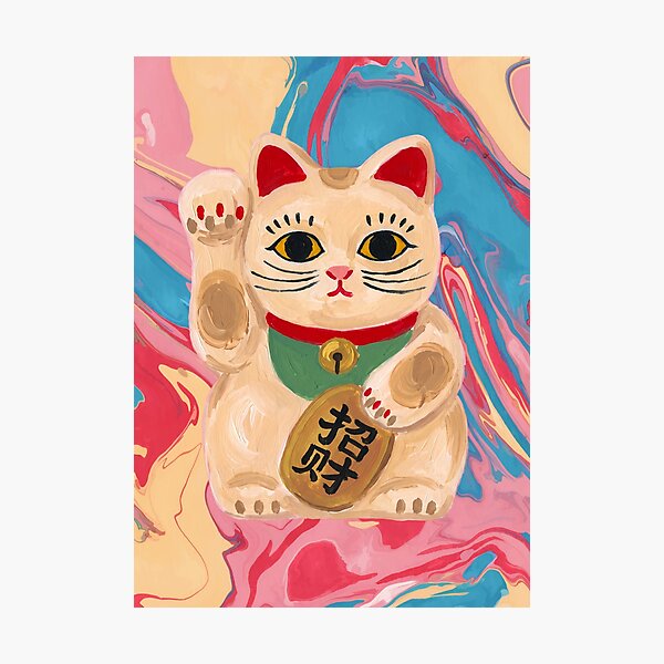 Item preview, Maneki Neko Lucky Cat on Marbled Background designed and sold by Fani*.