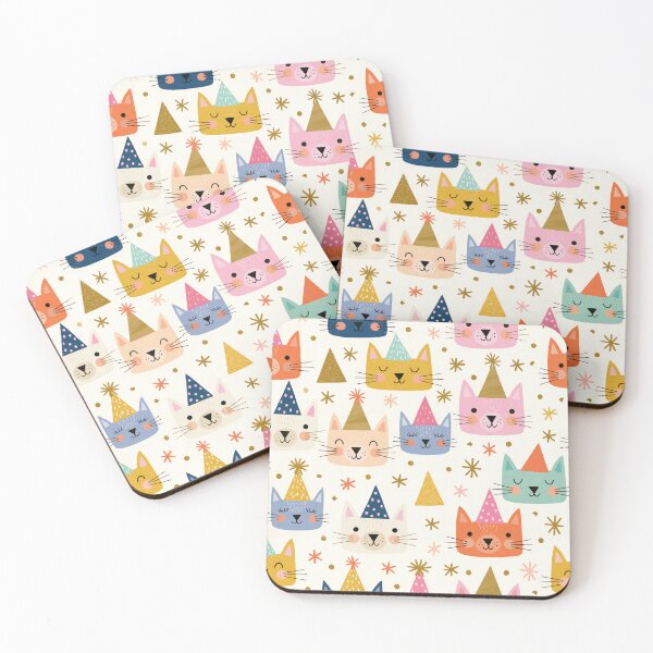 Item preview, Cats in Party Hats with Pink and Gold Stars designed and sold by MrsEcrafts.