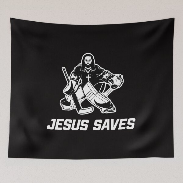 Aperçu de l'œuvre Jésus sauve un gardien de hockey : une histoire drôle et religieuse sur le sport créée et vendue par LunaCanva.