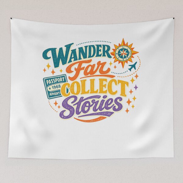 Item preview, Wander Far Collect Stories Retro Travel Passport Adventure Typography designed and sold by inkoutninja.