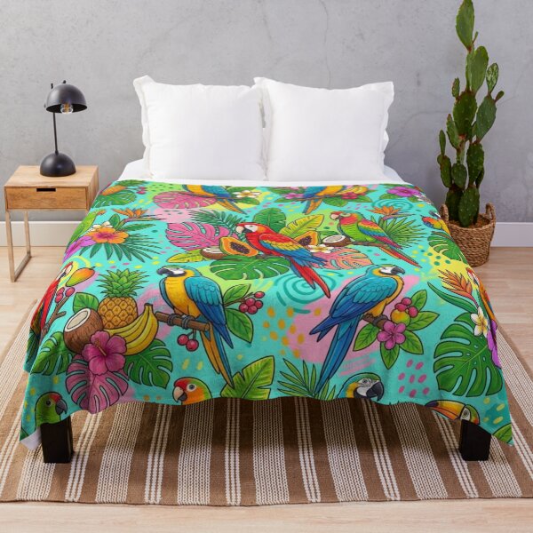 Item preview, Vibrant Tropical Parrots Exotic Fruits Jungle Seamless Pattern designed and sold by Shivora Studio.