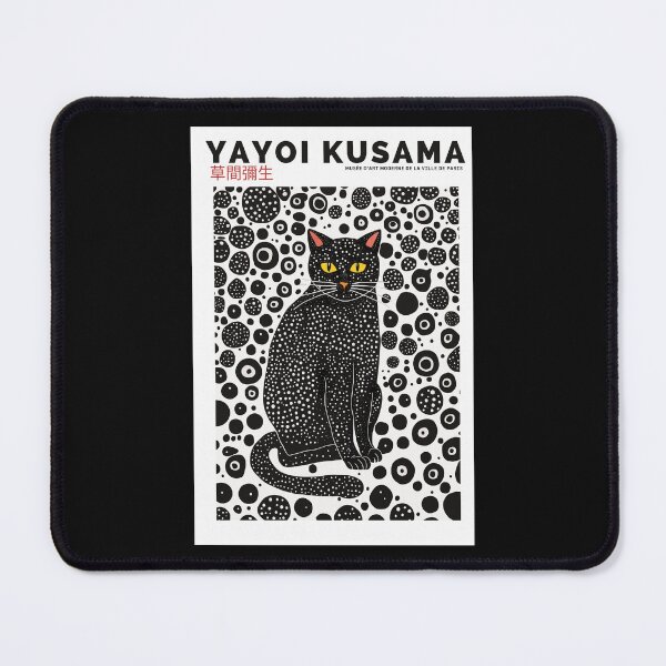 Item preview, Museum Exhibition Wall Picture "Midnight Feline" Yayoi Kusama Paris Modern Style Dotted Black Cat Frameable Paper Art designed and sold by MagicatcoArt.