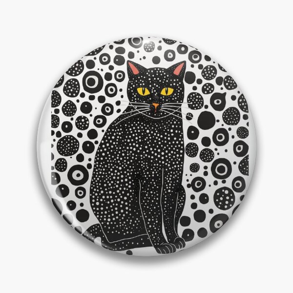 Item preview, Museum Exhibition Wall Picture "Midnight Feline" Yayoi Kusama Paris Modern Style Dotted Black Cat Frameable Paper Art designed and sold by MagicatcoArt.