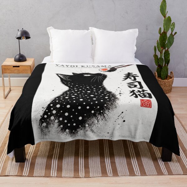 Item preview, apanese Kitchen Wall Graphics "Sushi Craving" Black Cat Chopsticks Roll Artwork Yayoi Kusama Ink Wash Style Dining Room Poster designed and sold by MagicatcoArt.
