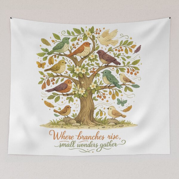 Item preview, Where Branches Rise Small Wonders Gather Bird Tree Cottagecore Nature Design designed and sold by inkoutninja.