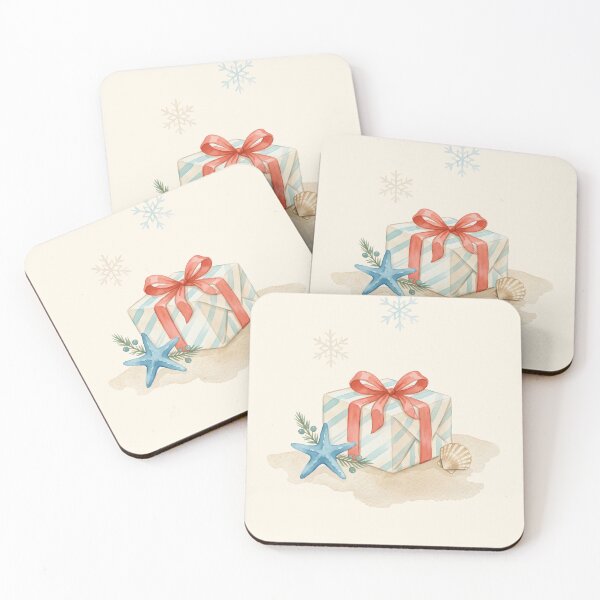 Item preview, Christmas Gift with Red Bow, Starfish & Seashell – Coastal Holiday Design designed and sold by Sea Gem.