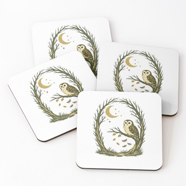 Item preview, Moonlit Owl Crescent Moon Woodland Vintage Nocturnal Nature Illustration designed and sold by inkoutninja.