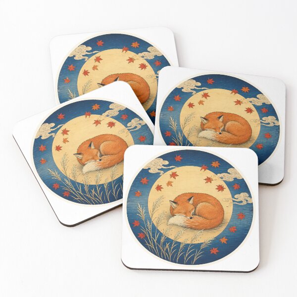 Item preview, Sleeping Fox Harvest Moon Japanese Woodblock Ukiyo-e designed and sold by RobinHoodShirts.