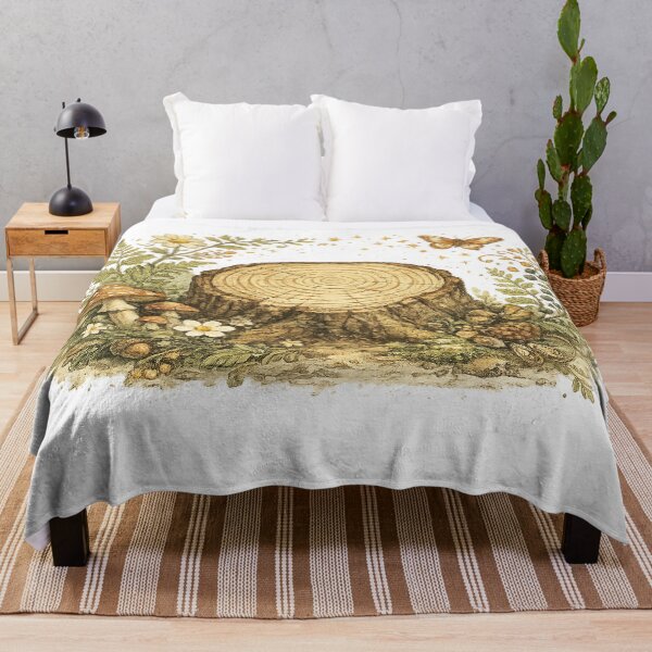 Item preview, Woodland Tree Stump Mushrooms Ferns Cottagecore Botanical Forest Illustration designed and sold by inkoutninja.