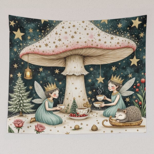 Item preview, Enchanted Christmas Mushroom Tea Party designed and sold by Dream Bloom Gallery.