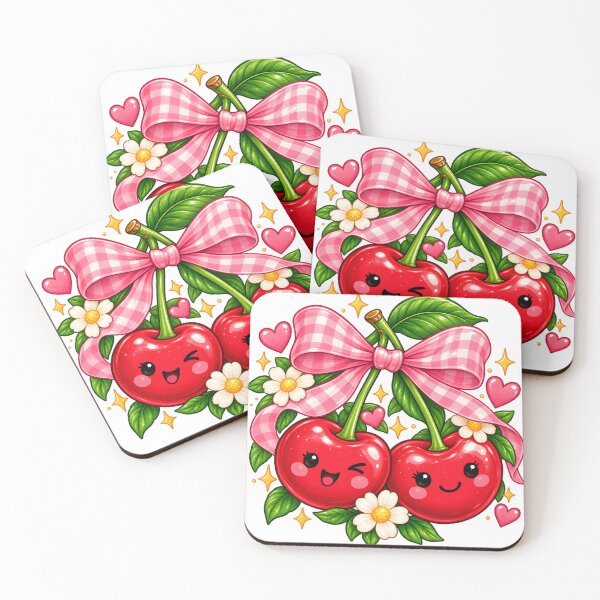 Item preview, Cute Kawaii Cherries with Pink Bow designed and sold by TinyWeird.