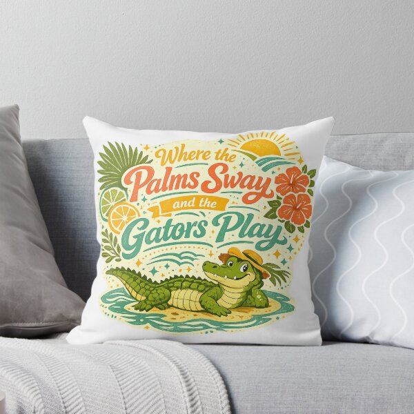 Item preview, Where the Palms Sway and the Gators Play Cute Florida Alligator Tropical Beach Design designed and sold by inkoutninja.