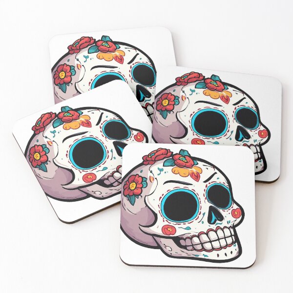 Item preview, Sugar Skull with Red and Blue Florals Day of the Dead Graphic T-Shirt Design designed and sold by Burnt Cloth Tees.