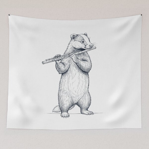 Item preview, Badger Playing Flute Player Animal Music Lover designed and sold by dian-rody-crest.