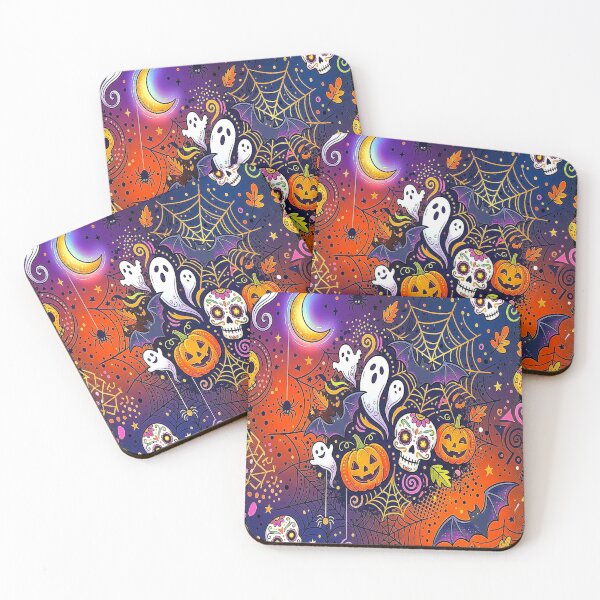Item preview, Cute Vibrant Neon Halloween Ghosts, Pumpkins & Sugar Skulls Seamless Pattern. designed and sold by Giulivo Store Graphic.