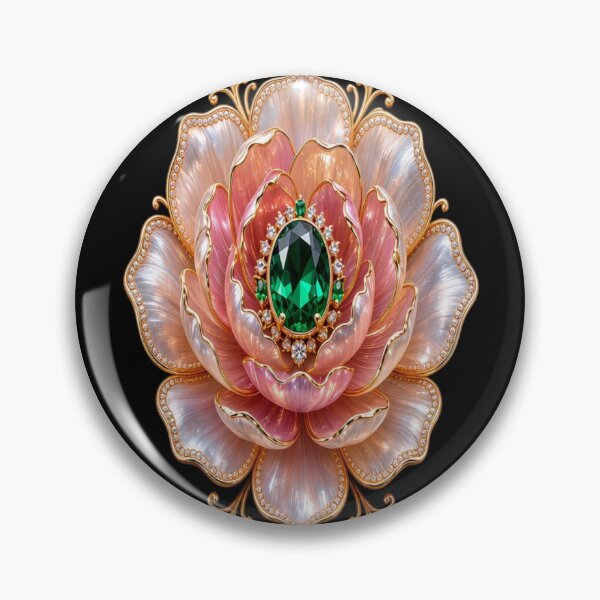 Item preview, Pink Rose Quartz Flower - Baroque Gold Emerald Lotus Mandala designed and sold by Breezes-of-Ida.