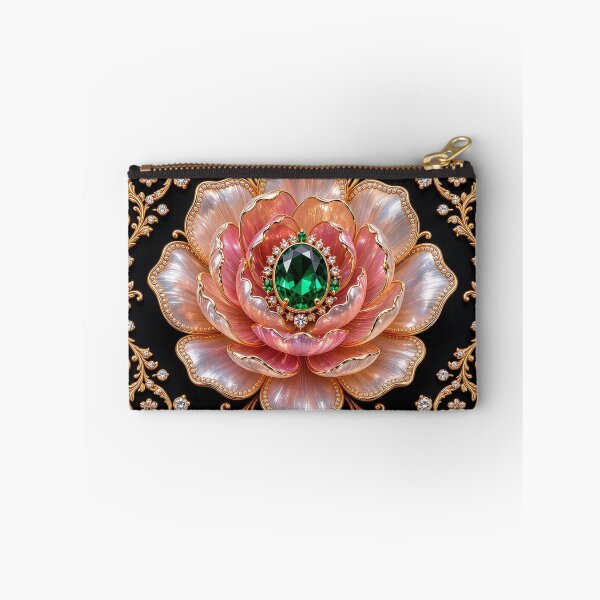 Item preview, Pink Rose Quartz Flower - Baroque Gold Emerald Lotus Mandala designed and sold by Breezes-of-Ida.