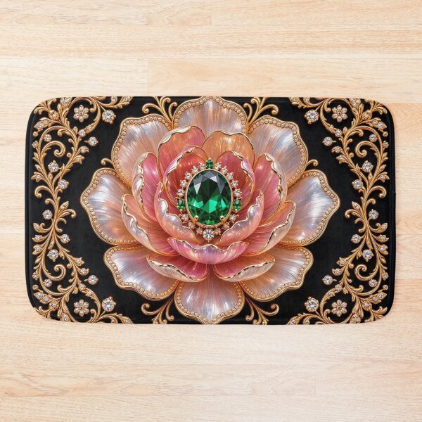 Item preview, Pink Rose Quartz Flower - Baroque Gold Emerald Lotus Mandala designed and sold by Breezes-of-Ida.