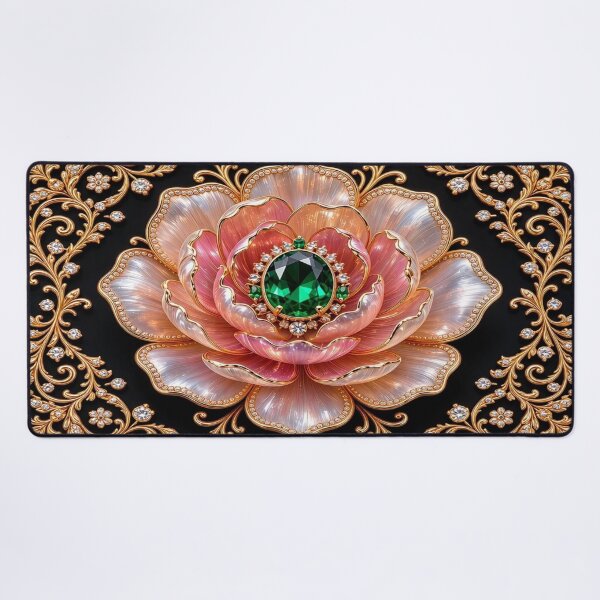 Item preview, Pink Rose Quartz Flower - Baroque Gold Emerald Lotus Mandala designed and sold by Breezes-of-Ida.