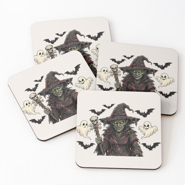 Item preview, Spooky Witch With Red Eyes Bats and Ghosts Horror Halloween designed and sold by Dhiraaj.