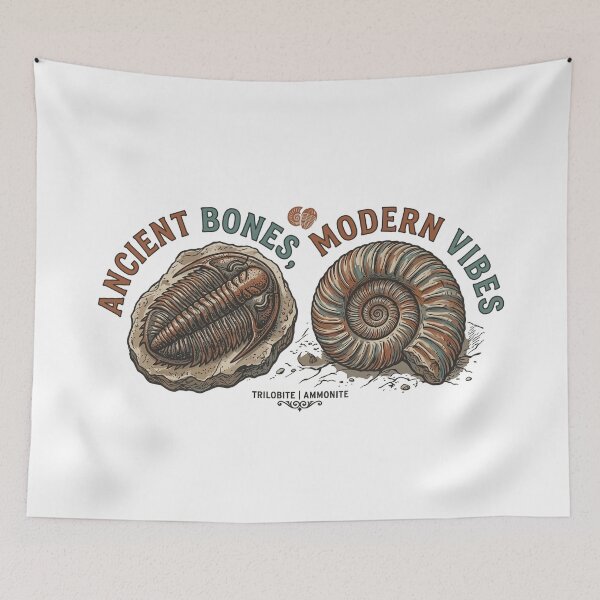 Item preview, Ancient Bones Modern Vibes - Trilobite and Spiral Ammonite Fossil Artwork designed and sold by ModdiesColors.