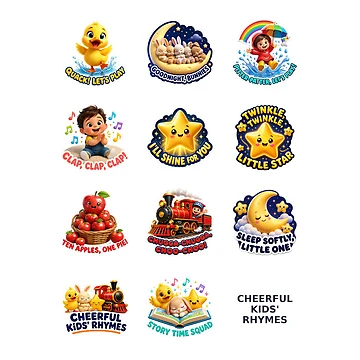 Artwork thumbnail, Nursery Rhyme Sticker Pack – Cute Kids Character Sticker Set by LearnFunStore
