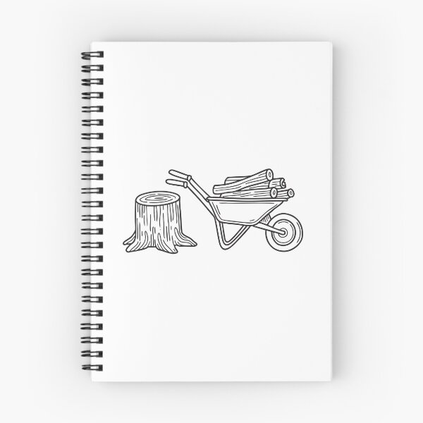 Item preview, A wheelbarrow beside a tree stump with chopped wood stacked nearby designed and sold by rasagamastore.