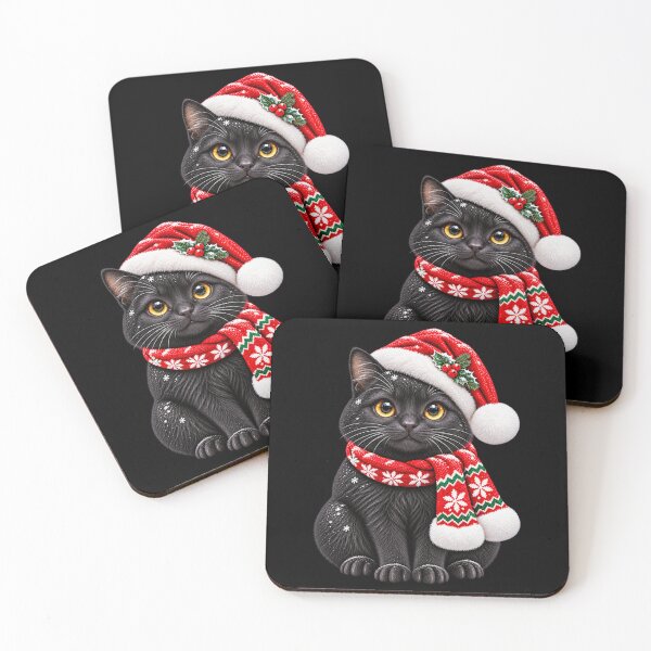 Item preview, Black Cat Christmas Cute Kitty in Santa Hat and Scarf designed and sold by hartwell-made.