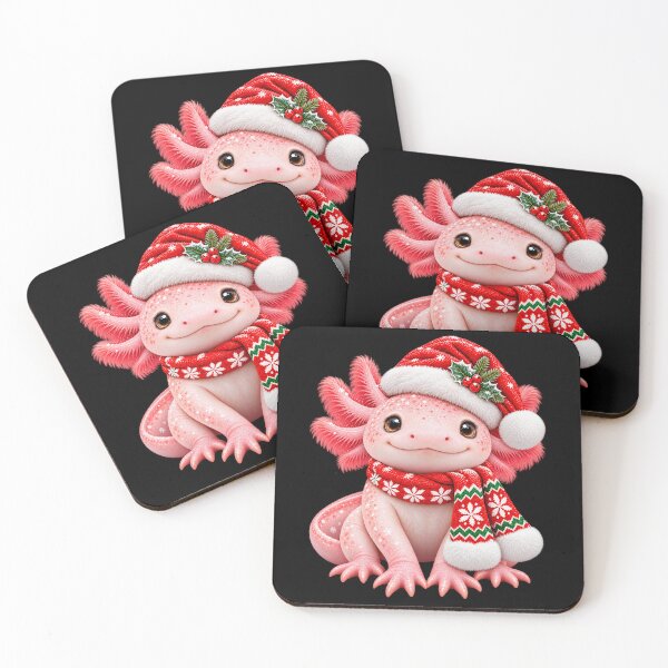 Item preview, Axolotl Christmas Cute Pink Salamander in Santa Scarf designed and sold by hartwell-made.