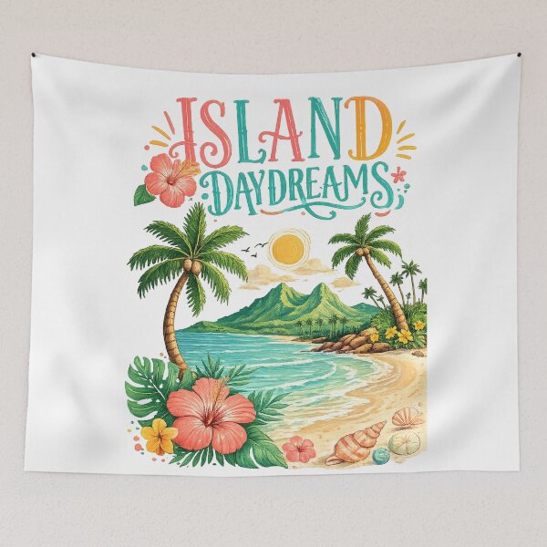 Item preview, Island Daydreams Tropical Beach Palm Trees Hibiscus Ocean Paradise Design designed and sold by inkoutninja.
