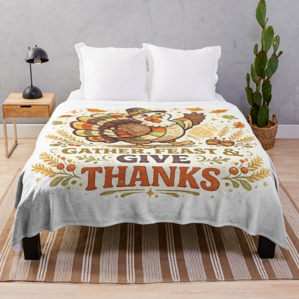 Item preview, Gather Feast Give Thanks Cute Thanksgiving Turkey Autumn Harvest Design designed and sold by inkoutninja.