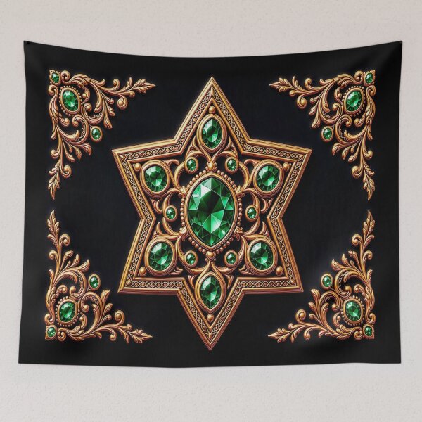 Item preview, Emerald Green Star Mandala - Baroque Gold Witchy Sacred Geometry Crest designed and sold by Breezes-of-Ida.