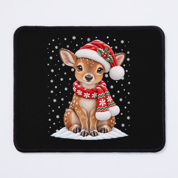 Item preview, Christmas Fawn Wearing Santa Hat in Snow designed and sold by vaylen-orbit.