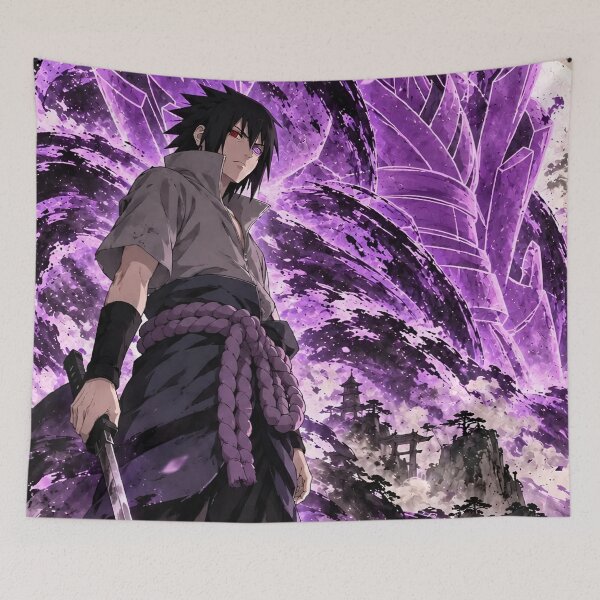 Item preview, Sasuke | Purple Energy Anime Warrior with Giant Spectral Guardian Dark Fantasy Art designed and sold by Dyan4.