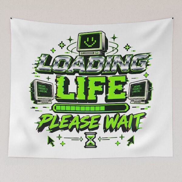 Item preview, loading life please wait, retro computer, digital nostalgia, loading screen, vintage computer designed and sold by TrueArtVibes.