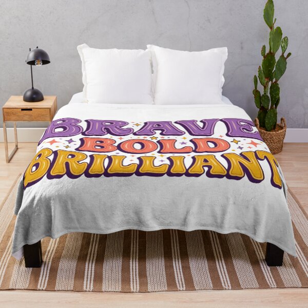 Item preview, Brave Bold Brilliant - Retro 70s Purple Coral and Yellow Quote designed and sold by ModdiesColors.