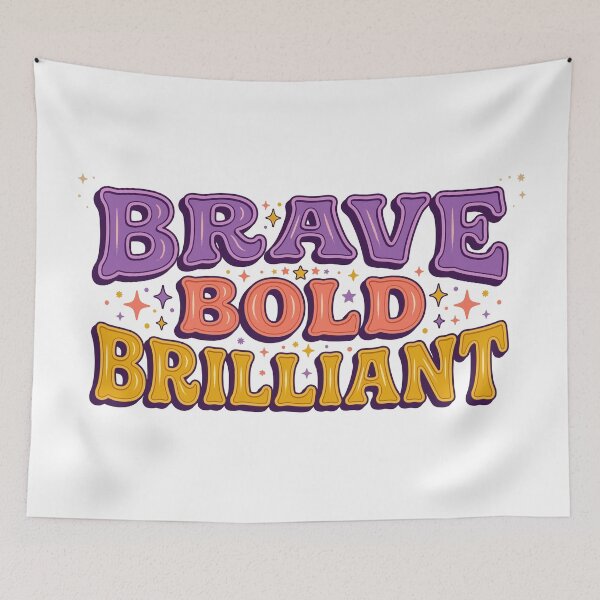 Item preview, Brave Bold Brilliant - Retro 70s Purple Coral and Yellow Quote designed and sold by ModdiesColors.
