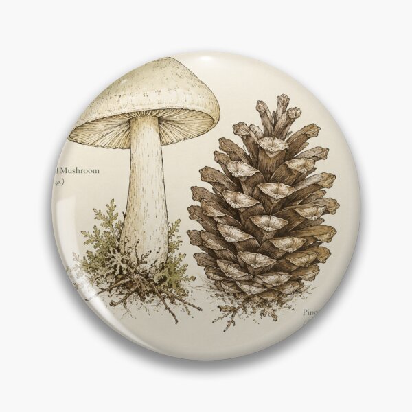Item preview, Mushroom & Pinecone Study | Cottagecore Herbarium Print designed and sold by Zaramodo.