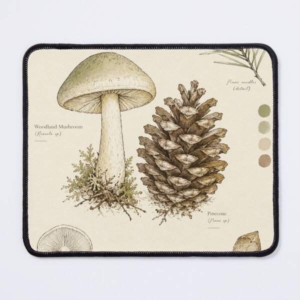 Item preview, Mushroom & Pinecone Study | Cottagecore Herbarium Print designed and sold by Zaramodo.