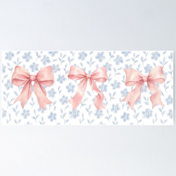 Item preview, Pink Coquette Bows & Blue Floral Wallpaper designed and sold by DesignsbyRocky.