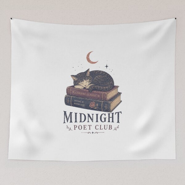 Item preview, Midnight Poet Club Sleeping Cat on Books designed and sold by CamiereStudio.
