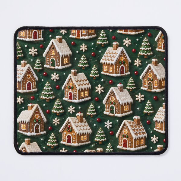 Item preview, Gingerbread Christmas Village Pattern – Cozy Holiday Houses and Trees designed and sold by Kaleidoscope Print.
