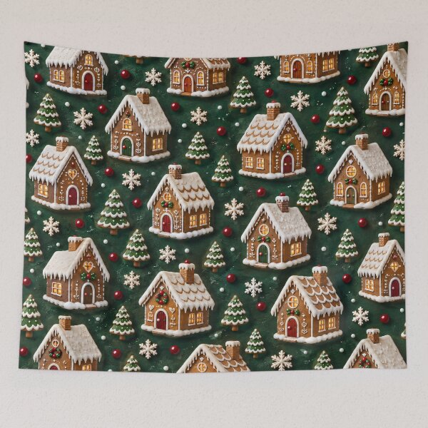 Item preview, Gingerbread Christmas Village Pattern – Cozy Holiday Houses and Trees designed and sold by Kaleidoscope Print.