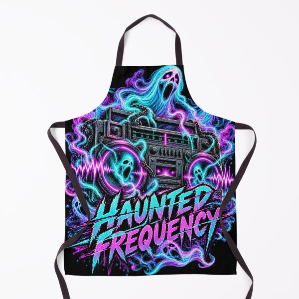 Aperçu de l'œuvre Haunted Frequency – Neon Ghost Radio Retro Horror Design créée et vendue par i7ssane.