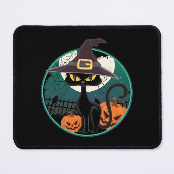 Item preview, Spooky Black Cat Witch Hat Halloween Pumpkins Moon designed and sold by Dmo3HarkoArt.