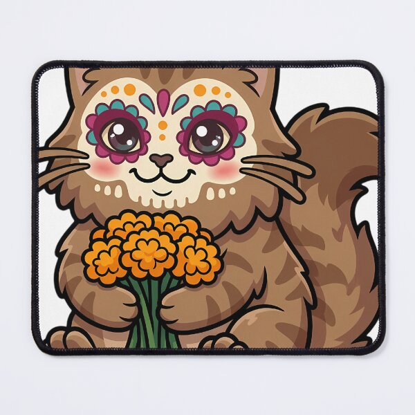 Item preview, Cute Sugar Skull Maine Coon Cat Holding a Marigold Bouquet designed and sold by pumsquare.