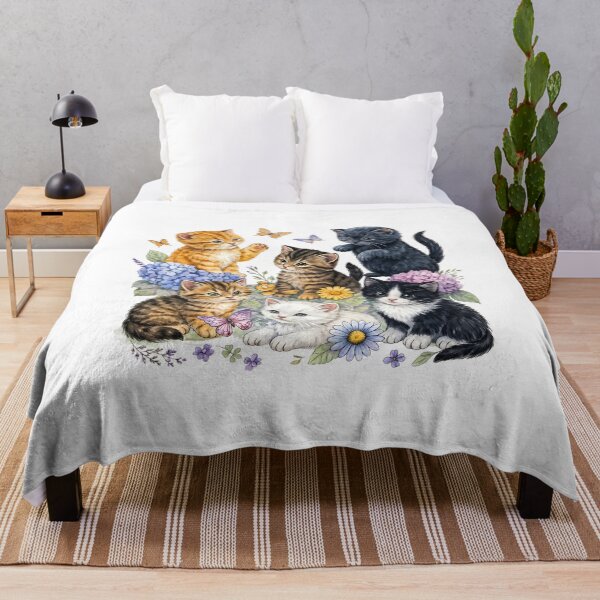 Item preview, Cute Kitten Garden Floral Butterfly Watercolor Art designed and sold by empiric-designs.